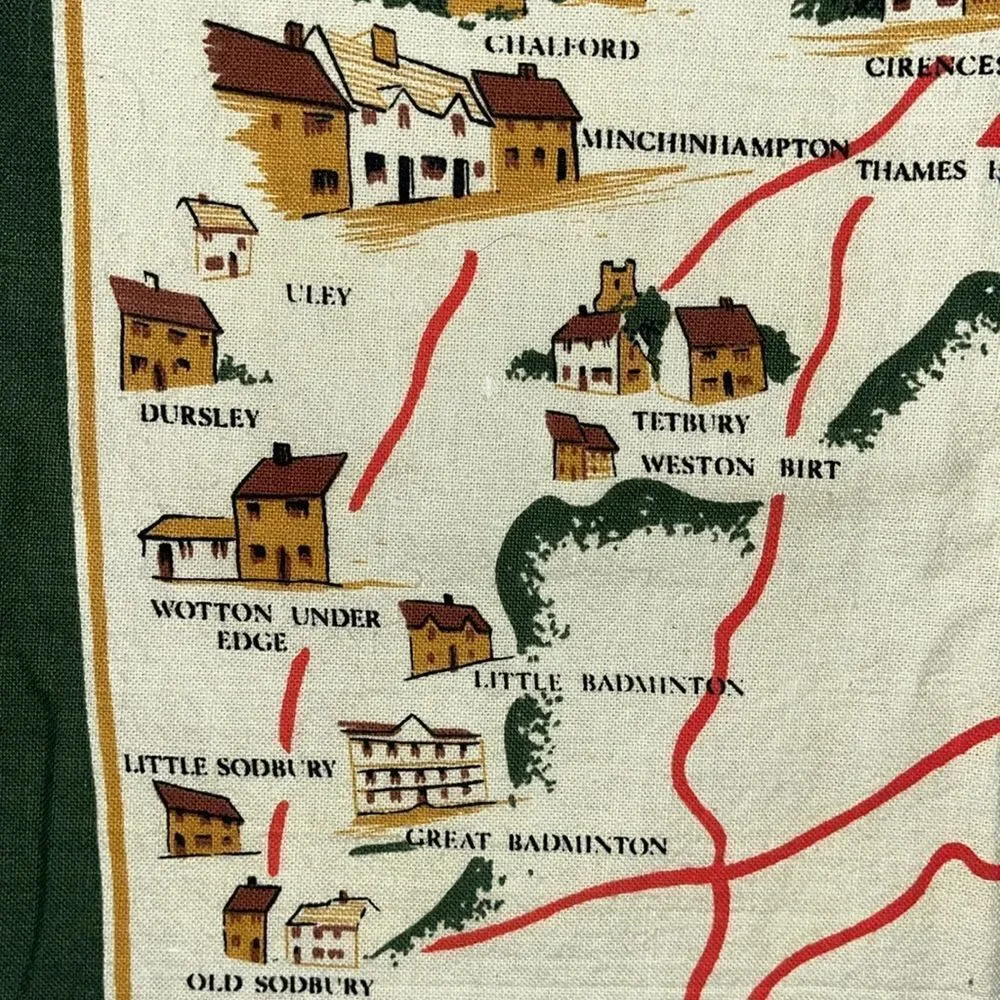 England Cotswolds Cotton British Villages Roads Map Towns Britain Made Tea Towel